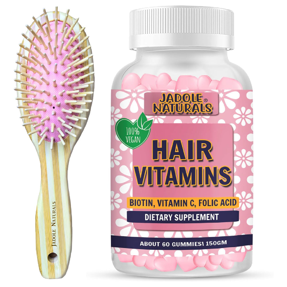 Hair Vitamins 60 Gummies with Bamboo Hair Brush Combo